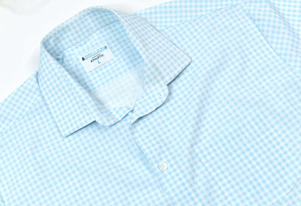 &Collar Shirt Mens Large Blue Plaid Athletic Fit Long Sleeve Button-Up Stretch